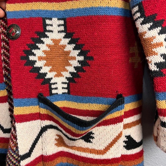 Magnolia Lane Aztek Med Red Southwestern Geometric Open Front Cardigan Sweater - Picture 3 of 12